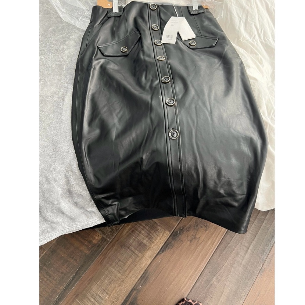Black Button-Up Leather Skirt